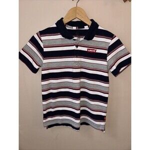 Levi’s Boys Size 10-12 Striped Polo Shirt Blue Red White Gray Casual